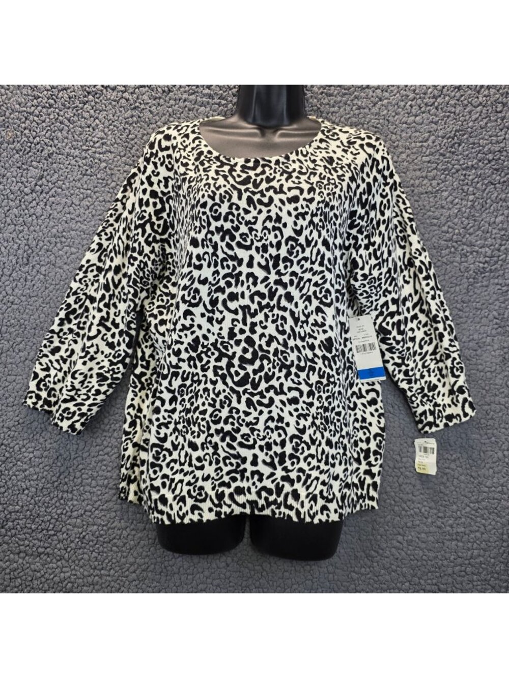 Koret Leopard Print Sweater Top XL White Black Retro Mob Wife Grunge Fairy